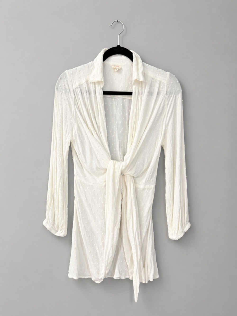 Ivory Sheer Tie Front Swim Cover Up Blouse | Boho Beach Lightweight Resort Wear